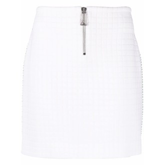 BOTTEGA VENETA Minigonna aderente in cotone bianco con chiusura frontale con zip