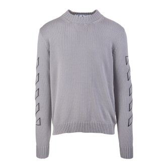 OFF-WHITE Pullover Grigio Uomo Con Frecce e Diagonali Intarsiate