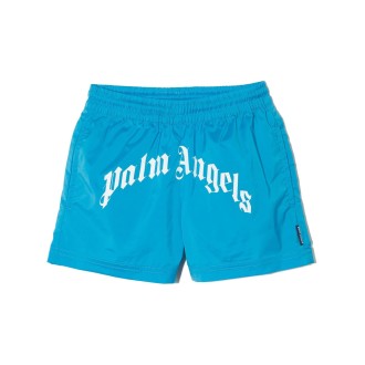 PALM ANGELS KIDS Shorts Da Mare Kids Azzurri Con Logo Davanti