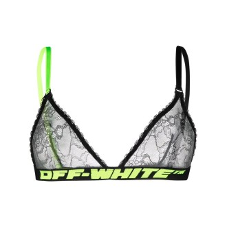 OFF-WHITE Reggiseno In Pizzo Nero Con Banda Logata Verde Fluo