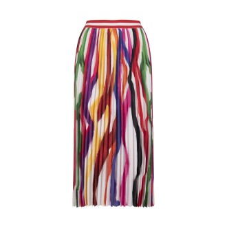 STELLA JEAN Gonna Midi Plisse' Bianca Con Stampa Multicolore