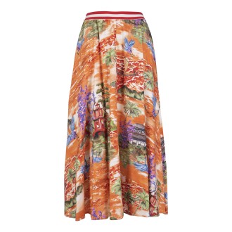 STELLA JEAN Gonna Midi Arancione Stampata All-Over