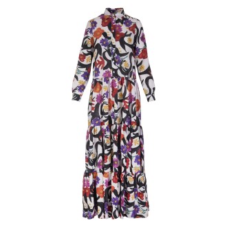 STELLA JEAN Abito Chemisier Lungo Bianco Con Stampa Floreale Multicolore