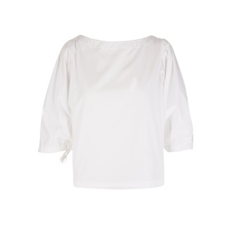 STELLA JEAN T-Shirt Bianca Con Scollo a Barca e Mancihe Con Nastrini