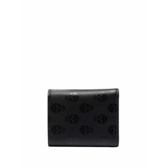 ALEXANDER MCQUEEN Porta Carte Uomo In Pelle Nera Con Motivo Skull In Tono