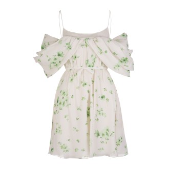GIAMBATTISTA VALLI Mini Abito Bianco Con Stampa Floreale Verde All-Over