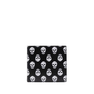 ALEXANDER MCQUEEN Portafoglio Biker Skull Nero e Bianco Uomo
