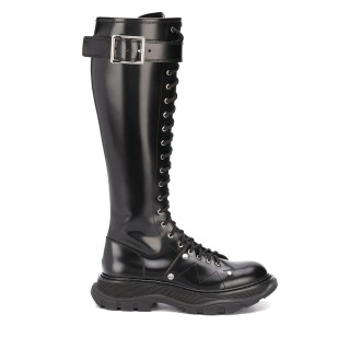 ALEXANDER MCQUEEN Stivale Donna Nero Con Lacci e Suola Battistrada