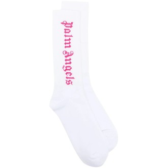 PALM ANGELS Calzini Bianchi Con Logo Verticale Fucsia Uomo