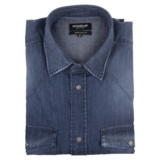 DONDUP Camicia Texana Regular Uomo In Denim Stretch Blu Medio