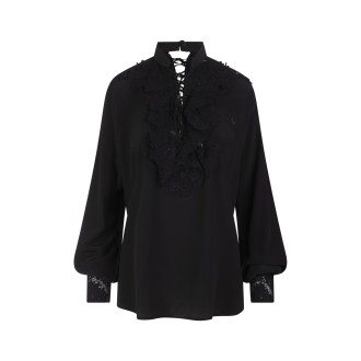 ERMANNO SCERVINO Camicia In Seta Nera Con Pizzo