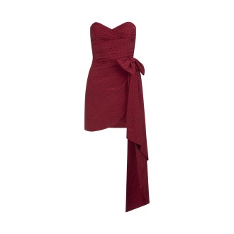 ALESSANDRA RICH Mini Abito In Seta Rossa Con Fiocco e Stampa Cuori