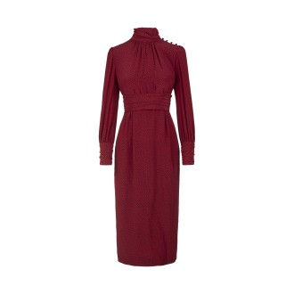 ALESSANDRA RICH Abito Midi In Cady Di Seta Rossa Con Stampa Cuori