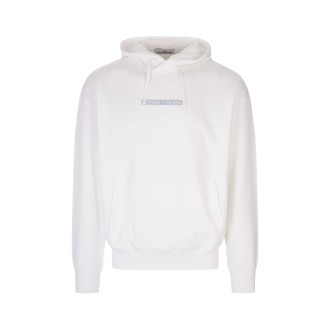 STONE ISLAND Felpa Bianca Uomo Con Cappuccio e Stampa Stone Island 'Micrographic'