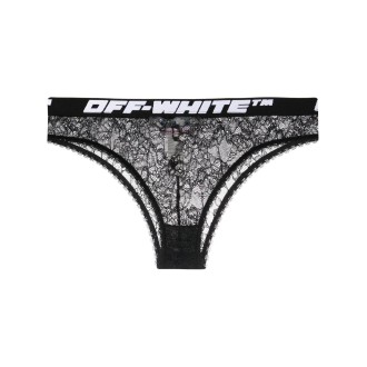 OFF-WHITE Slip Elasticizzato In Pizzo Nero Con Banda Logata