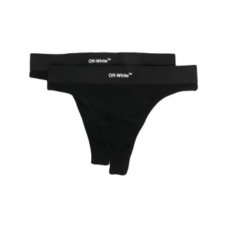 OFF-WHITE Set di 2 Perizomi Helvetica Logo Neri