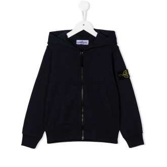 STONE ISLAND JUNIOR Felpa Blu Navy Kids Con Logo, Zip e Cappuccio