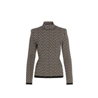 PULLOVER BICOLORE IN JACQUARD CON MONOGRAMMA BALMAIN