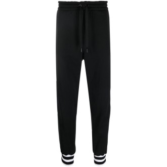 DOLCE & GABBANA pantaloni sportivi in cotone bianco e nero con righe laterali