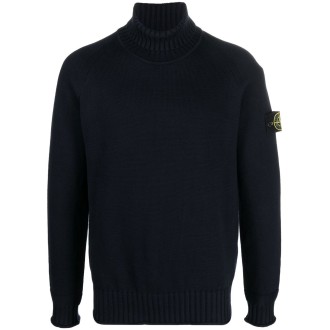 STONE ISLAND maglione a collo alto in maglia di cotone blu navy