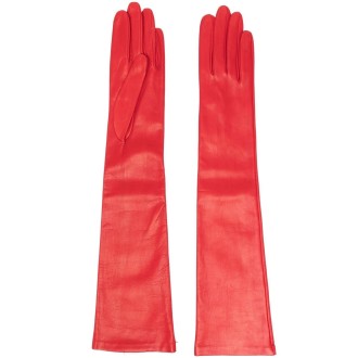 DRIES VAN NOTEN guanti in pelle rosso brillante lunghi fino al gomito