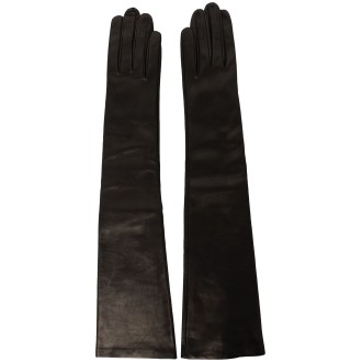 DRIES VAN NOTEN guanti in pelle nera brillante lunghi fino al gomito