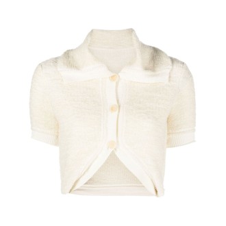 JACQUEMUS cardigan in maglia di lana bianca con colletto classico