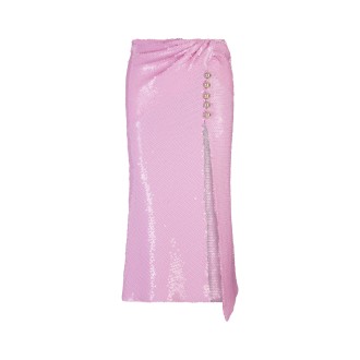 PACO RABANNE Gonna Midi Di Paillettes Rosa Con Drappeggio