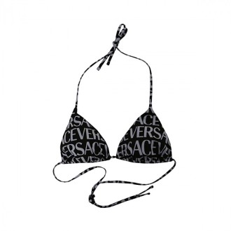 Versace - Black And White Logo Print Bikini Top