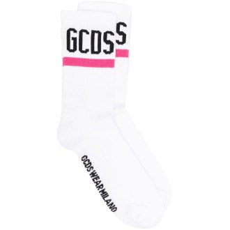 GCDS Calzini Unisex Bianchi e Fucsia Con Logo GCDS