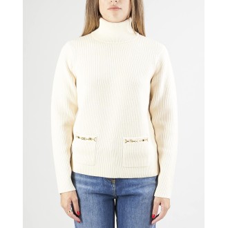 ELISABETTA FRANCHI Maglia a costine con collo alto e dettaglio morsetto Elisabetta Franchi