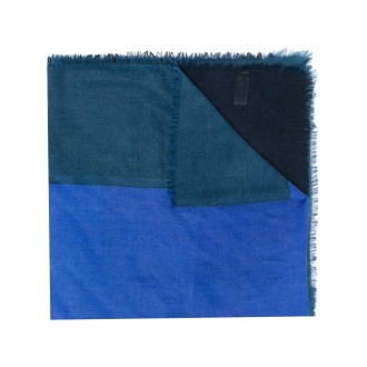 ALTEA sciarpa avvolgente color block in lana blu con bordo sfrangiato