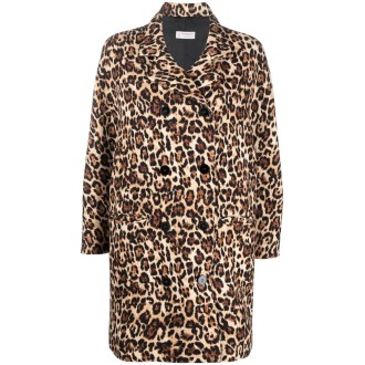 ALBERTO BIANI cappotto doppiopetto marrone lana vergine in stampa leopardata