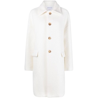 BOTTEGA VENETA cappotto midi in pile teddy di cotone e lana mahair bianco