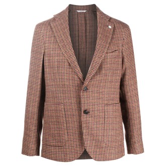 MANUEL RITZ blazer in lana marrone con motivo pied de poule