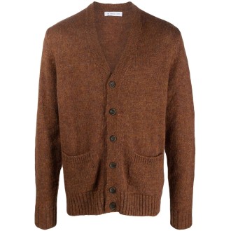 MANUEL RITZ cardigan in lana mohair marrone ruggine con scollo a V