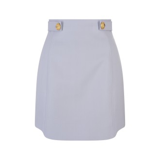 BALMAIN Gonna Corta Donna In Lana Blu Con Bottoni Dorati