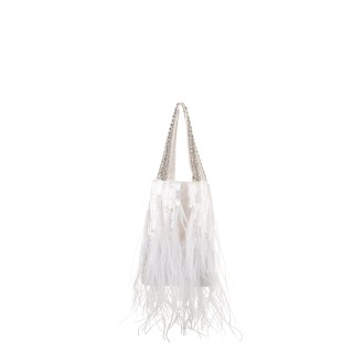 RETROFETE Borsa Avery Bianca Con Piume e Paillettes