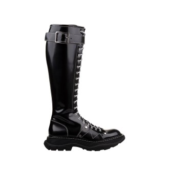 ALEXANDER MCQUEEN Stivale Tread Slick In Pelle Lucida Nera Donna