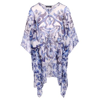Dolce & Gabbana Majolica Print Silk Kaftan Dress 44