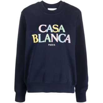 CASABLANCA felpa in cotone blu navy con logo Casablanca multicolor