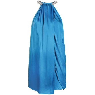 STELLA MC CARTNEY abito blu gioiello in seta e ottone drappeggiato