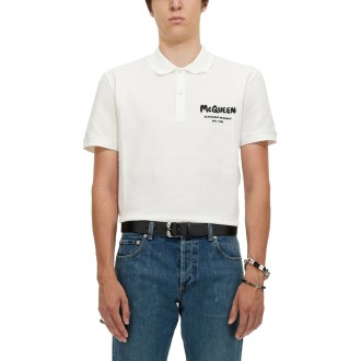 alexander mcqueen polo shirt with graffiti logo embroidery