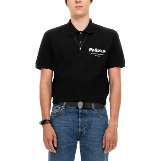 alexander mcqueen polo shirt with graffiti logo embroidery