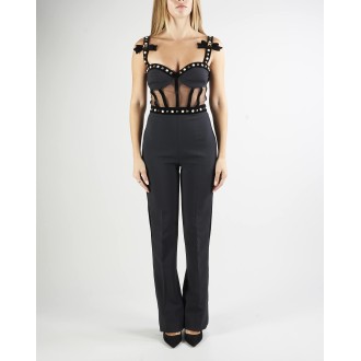 ELISABETTA FRANCHI Tuta in doppio crepe con bustino in tulle ricamato Elisabetta Franchi