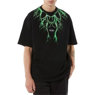 BLACK T-SHIRT WITH GREEN LIGHTNING ON FRONT