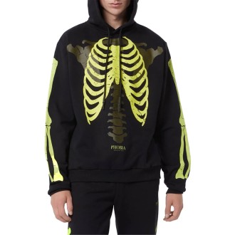 BLACK HOODIE WITH YELLOW AND LIGHT GREEN BONES