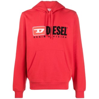 DIESEL felpa con cappuccio in cotone rosso con coulisse e logo Diesel