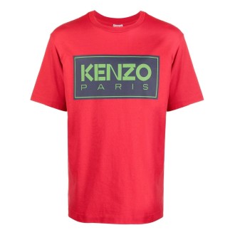 KENZO T-shirt girocollo rosso brillante con logo Kenzo blu e verde