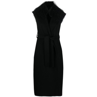 P.A.R.O.S.H. Cappotto doppiopetto in lana nera con bordo in montone